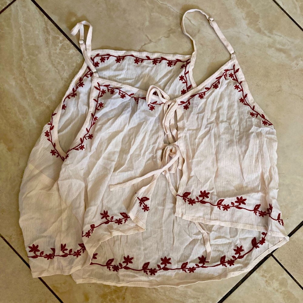 Boho blouse white with red embroidery